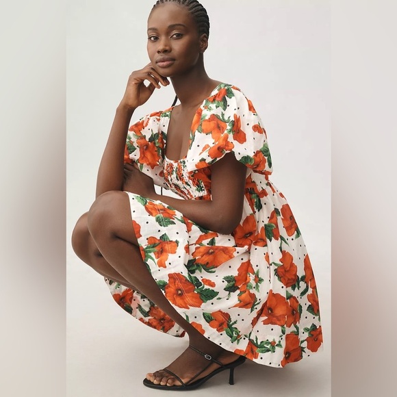 NWT! Anthropologie Maeve Square-Neck Smocked Babydoll Dress - Size XL ⚽️ - Picture 6 of 10